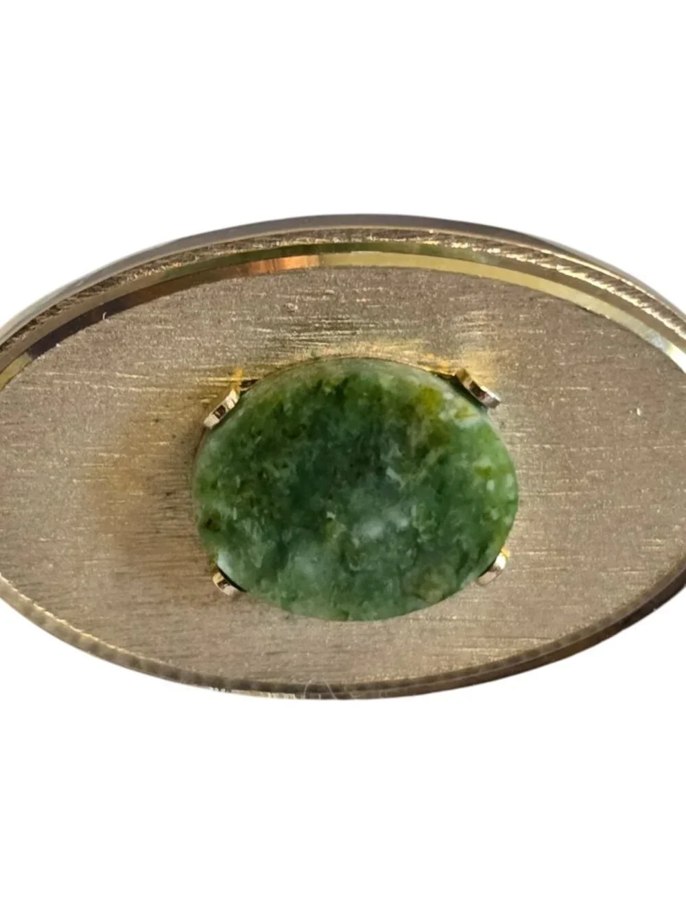 Vintage Dante Gold Tone Oval Cufflinks Green Stone 4-Prong Setting